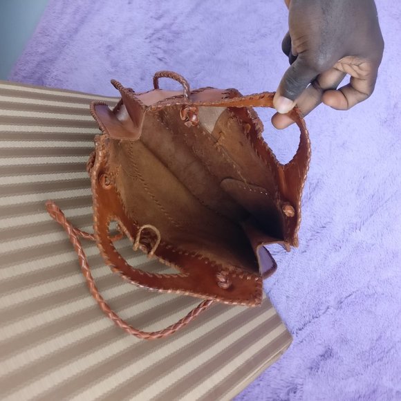 Leather Tote, Shoulder bag, Hobo, Weave/Whipstitch Brown 100% Leather - Picture 5 of 13